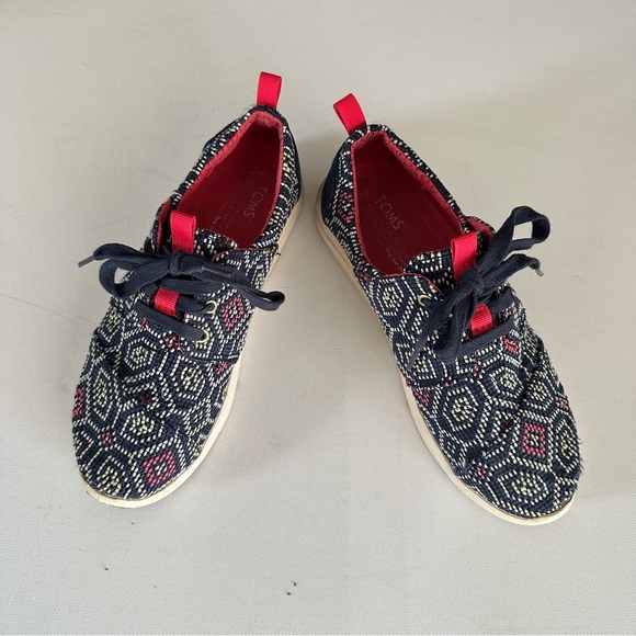 Tom’s Del Rey Navy Blue embroidered Colorful Boho Aztec Lace Up Shoes Women’s 6 - Picture 4 of 10